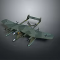 Military Style Green Camouflage Model Airplane With Four Propellers Wing Insignia And Floats