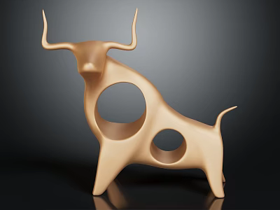Elegant Golden Bull Decorative Figurine Set With Modern Hollow Circular Design 3d model