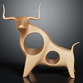 Elegant Golden Bull Decorative Figurine Set With Modern Hollow Circular Design