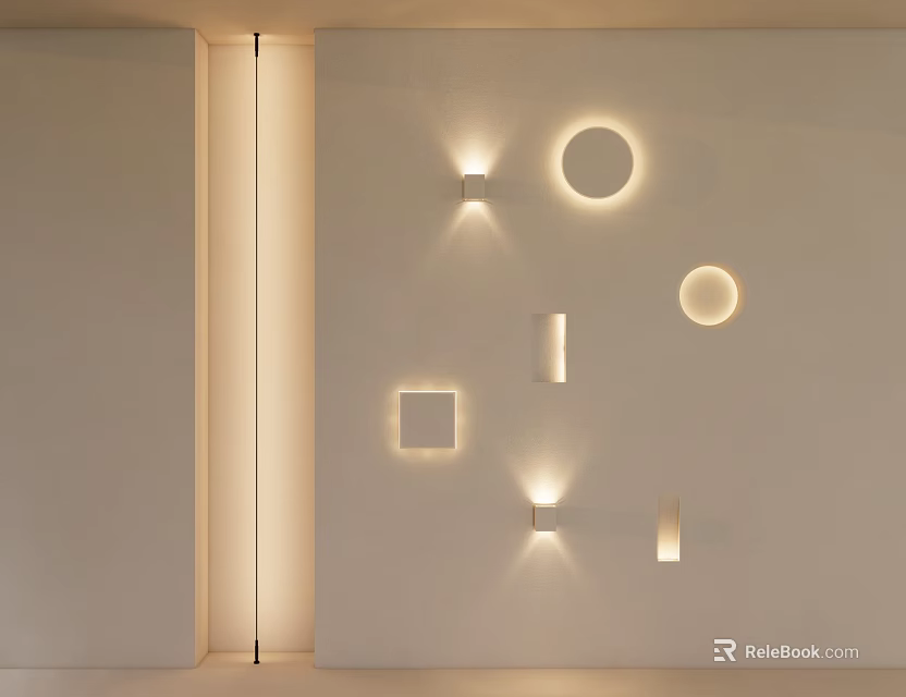 Modern Wall Lamps with Circular Square Rectangular Shapes on Minimalist Wall for Soft Lighting 3d model