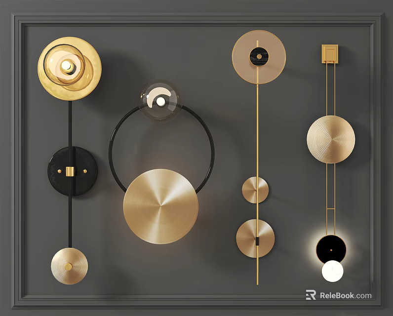 Modern Stylish Wall Lamps With Gold And Black Circular Design Elements 3d model