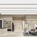 Modern Stylish Clothing Store Interior With Hangers Display Racks Sofa And Bright Lighting