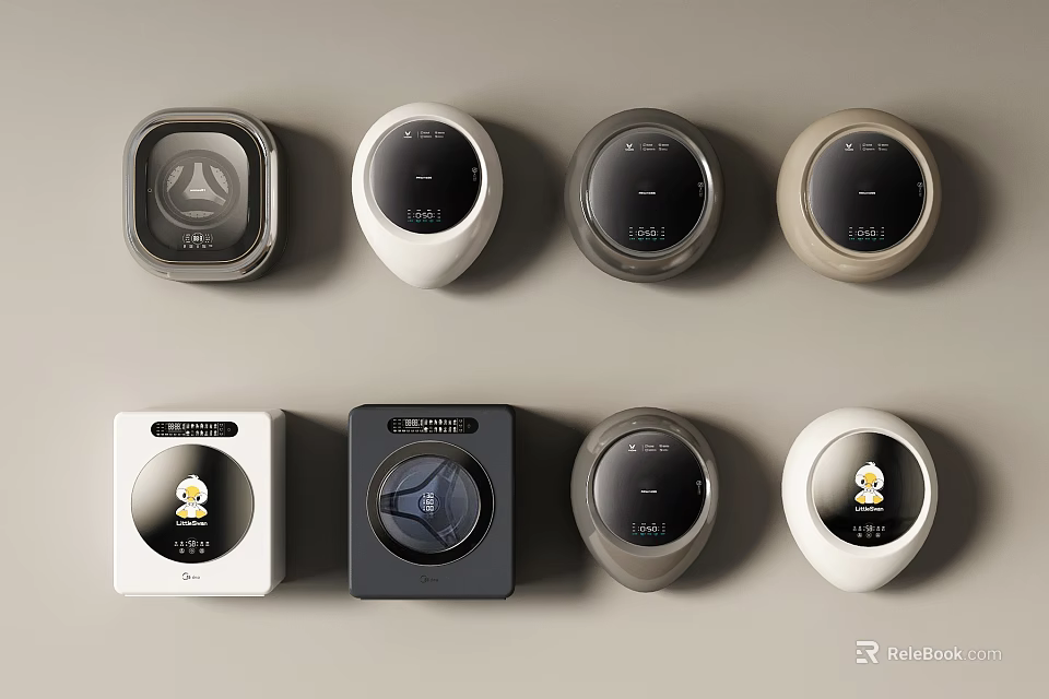 Modern Washing Machines Featuring Various Designs And Multiple Colors 3d model 