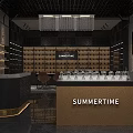 Modern Boutique Store Interior With Marble Counter Display Shelves And Hanging Pendant Lamp