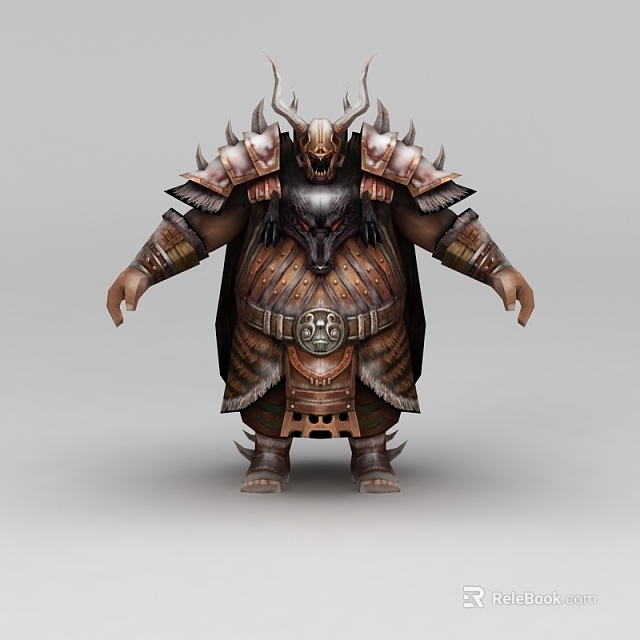 Horned Man In Spiked Metallic Armor With Leather Straps And Ornate Details 3d model 