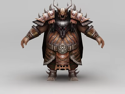 Horned Man In Spiked Metallic Armor With Leather Straps And Ornate Details 3d model