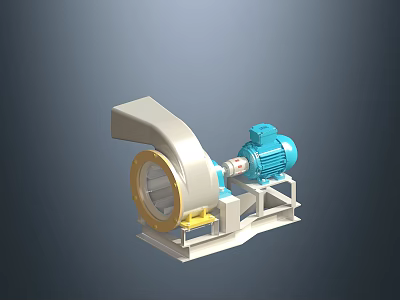Industrial Equipment with Blue Motor White Casing Yellow Base and Mechanical Impeller on Stable Frame 3d model
