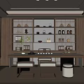 Modern Tea Room Interior Design With Wooden Shelves Tea Sets And Table Chairs