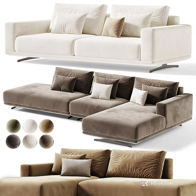 Modern Leisure Sectional Sofa Set With Multiple Color Options And Soft Cushions 3d model 