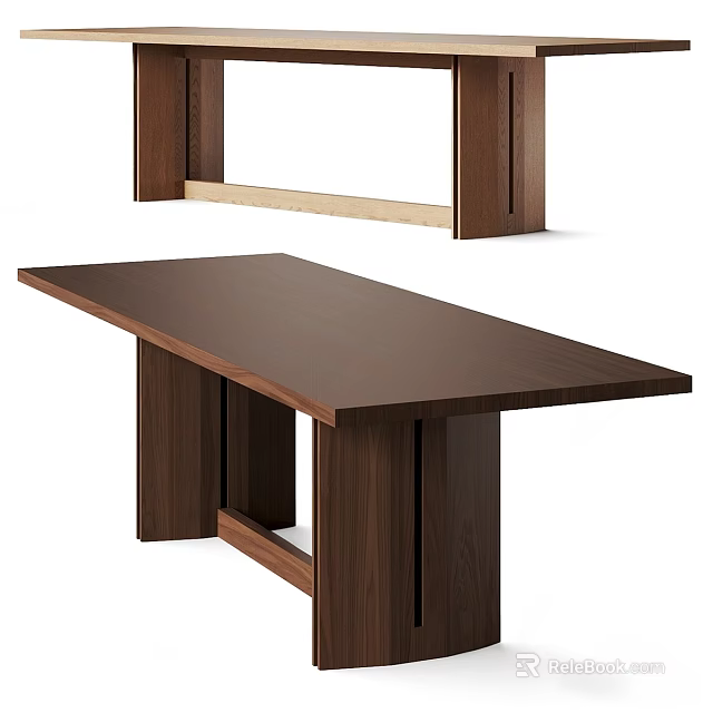 Dark Brown Wooden Table With Minimalist Design And Solid Wood Structure 3d model