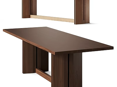 Dark Brown Wooden Table With Minimalist Design And Solid Wood Structure 3d model