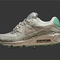 Beige And Green Sporty Sneakers Featuring Air Cushioned Sole And Brand Logo Design