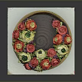 Chocolate Cake Decorated With Colorful Red Pink Green White Flowers On White Paper Dark Background
