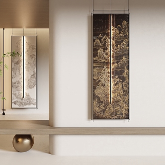 New Chinese Style Decorative Painting Hanging Painting Long Strip Hanging Painting Landscape Hanging Painting 3d model