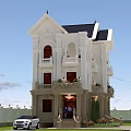 Elegant White European Detached Villa With Two Story Balcony Front Steps And Lawn