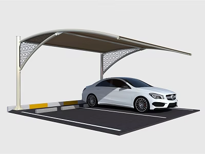 Modern Carport Canopy With Support Pillars And White Car In Parking Space 3d model