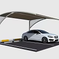 Modern Carport Canopy With Support Pillars And White Car In Parking Space