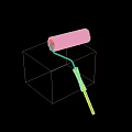 Household Paint Roller With Gray Roller And Green And Pink Handle On Yellow Cube