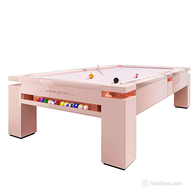 Elegant Pink Billiard Table With Colorful Balls On Tabletop And Modern Pink Legs 3d model 
