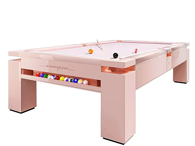 Elegant Pink Billiard Table With Colorful Balls On Tabletop And Modern Pink Legs 3d model