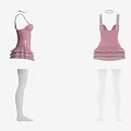 Stylish Pink Spaghetti Strap Dress With Layered Skirt And White Thigh High Socks
