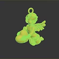 Golden Cherub Pendant With Detailed Wings Holding Heart Shiny Decorative Ornament