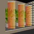 Orange Yellow Fringe Partition In Indoor Area With Green Plants And Window Light