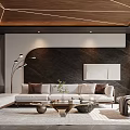 Modern Living Room Interior Design With Wooden Ceiling And Beige Sofa