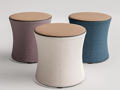 Sofa Stools In Purple Beige Blue With Modern Cylindrical Upholstered Seats 3d model