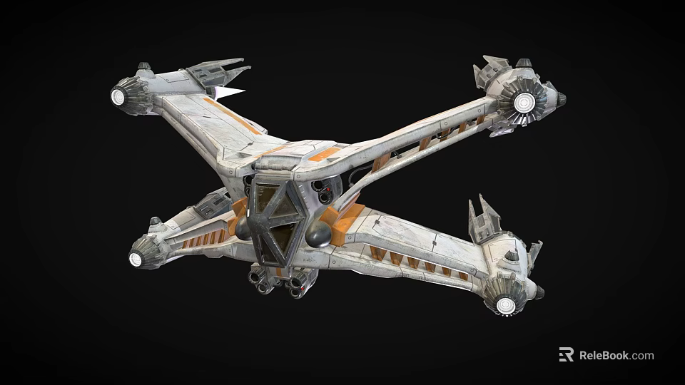 Futuristic Sci Fi Spaceship With Detailed Metallic Structure And Orange Accents 3d model 
