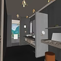 Modern Hotel Bathroom Interior With Double Sinks Mirrors Countertop And Toilet