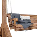 Wooden Outdoor Porch Swing Bench with Canopy Roof and Cozy Blanket Pillow