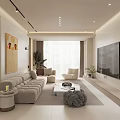 Modern Living Room Interior Design With Light Sofa Coffee Table TV Wall And Artwork