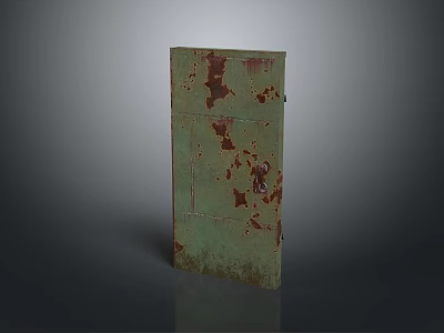 Old Green Metal Door With Rusty Peeling Paint And Weathered Surface Texture 3d model