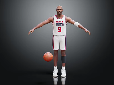 Man In USA Basketball Jersey Number 9 Standing With Basketball And Outstretched Arms 3d model