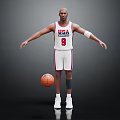 Man In USA Basketball Jersey Number 9 Standing With Basketball And Outstretched Arms