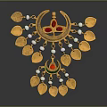 Ornate Traditional Clothing Accessories With Golden Design Pearls And Red Green Gemstones
