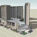 Modern Commercial Street With Tall Buildings Shops And Urban Pedestrian Area