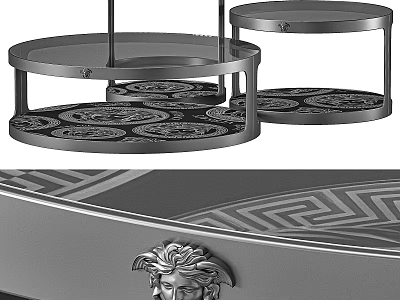 Luxury Modern Coffee Table With Circular Glass Top Intricate Greek Patterns And Silver Metal Frame 3d model