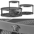 Luxury Modern Coffee Table With Circular Glass Top Intricate Greek Patterns And Silver Metal Frame