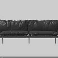 Modern Brown And Black Leather Two Seater Sofa With Metal Legs
