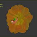 Red Flower With Red Petals And Yellow Center And Small Figure On Gray Background