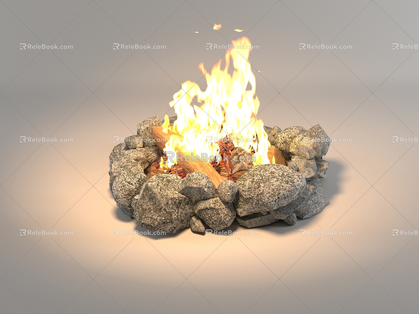 Modern outdoor bonfire stone firewood 3d model