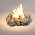 Modern outdoor bonfire stone firewood 3d model