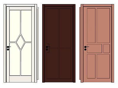 Hinged Doors Featuring Glass Solid Wood Decorative Panels in White Dark Brown Light Brown 3d model