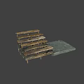 Rustic Wooden Staircase With Natural Wood Steps And Stone Platform Design