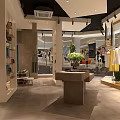 Modern Clothing Store Interior Design With Hanging Clothes Wooden Shelves And Green Plants