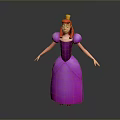 Woman With Red Hair Yellow Crown And Purple Dress 3D Character