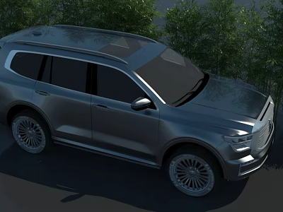 Popular Photo Spot With Shiny Gray SUV And Lush Green Trees 3d model