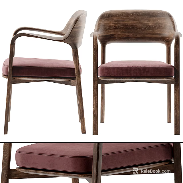 Elegant Modern Dining Chairs With Wooden Frame And Maroon Upholstered Seat 3d model 